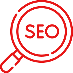 SEO search icon - magnifying glass with SEO in the middle